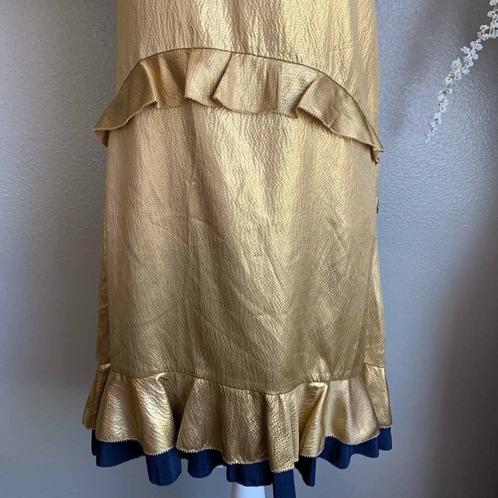 Juicy Couture 100% Silk Gold Ruffle Sleeve Dress Size 4 - Picture 11 of 16